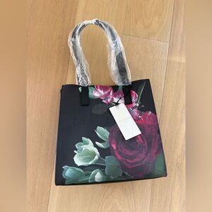 Ted Baker Black Tote with Red and Green Floral Design